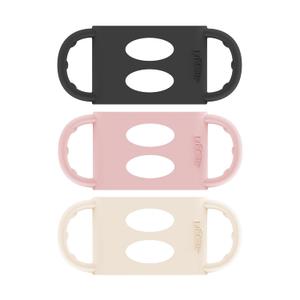 Dr. Brown's Wide-Neck Baby Bottle Handles, 100% Silicone, Easy Grip Removable Handles for Bottle to Sippy Cup Transition, Black/Ecru/Pink, 3-Pack, 4m+