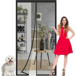 Magnetic Screen Door Mesh Fit 32x80 inch Door, Keeps Bugs Mosquito Out, Hands Free Heavy Duty Door Screen for Interior Sliding Door Patio, Screen Door Itself Size 34x82inch Black