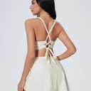 SUUKSESS Women High Waisted Bikini Sets with Skirt Sexy Crisscross Back Swimsuit (Beige, L)