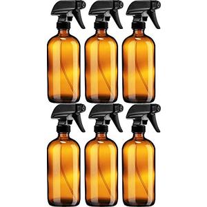 Sally's Organics Empty Amber Glass Spray Bottle - Large 16 oz Refillable Container for Essential Oils, Cleaning Products, or Aromatherapy - Black Trigger Sprayer w/Mist and Stream Settings - 36 Pack