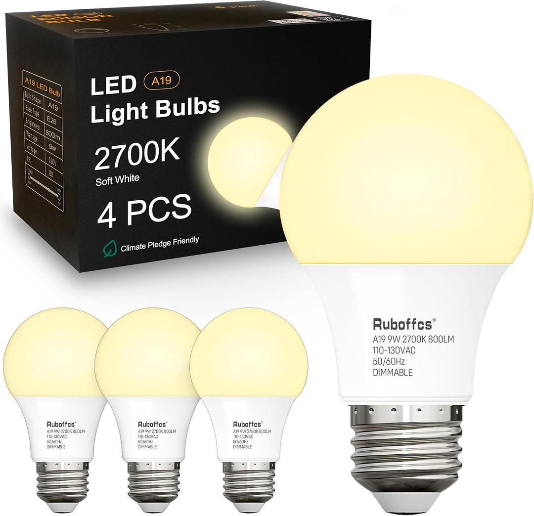 3 x A19 LED Light Bulbs,Soft White 2700K,60 Watt Equivalent,4-Packs