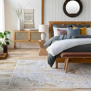 Hauteloom Mehoopany Living Room, Bedroom Area Rug - Traditional - Orange, Gray, Beige - 6'7" x 9' (Peach, Light Slate, Gray / Mehoopany)