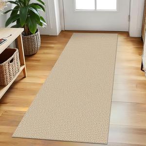 EARTHALL Washable Runner Rug 2x5 Ft Non Slip Runners for Hallways Cotton Rubber Backed Kitchen Runner Braided Indoor Floor Carpet Runners for Entryway, Hallway, Kitchen, Bedroom, Golden Beige/White
