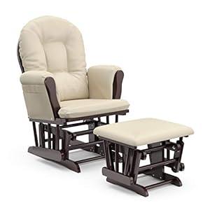 Storkcraft Premium Hoop Glider & Ottoman (Espresso with Beige) — GREENGUARD Gold Certified, Solid Wood Craftsmanship, Convenient Storage Pockets, Glider Rocking Chair for Nursery, Multi-Award-Winning