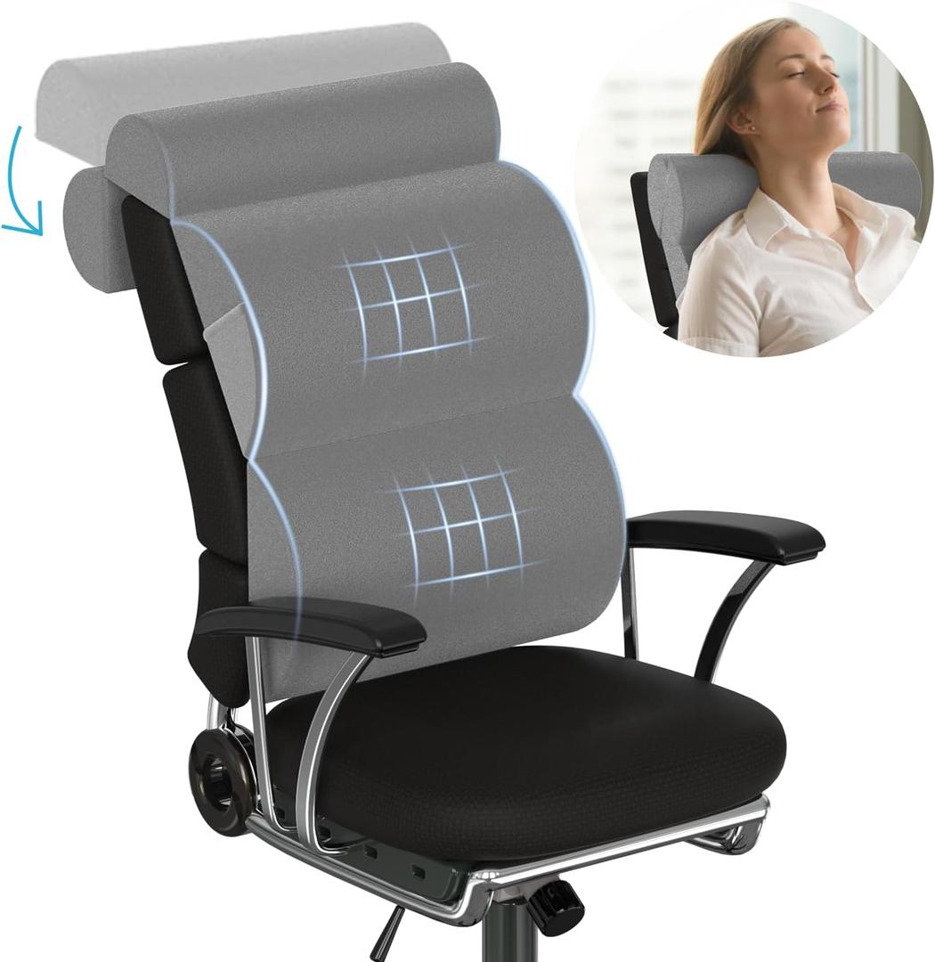 Full Back Pillow with Neck Support for Office Chair,Lumbar Support Pillow for Tall Back Chair,Computer/Desk Chair,Patented 2+2 Semi-circular Soft Back Cushion for Back Pain Relief for Resting,Working