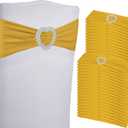 100PCS Spandex Stretch Gold Chair Sashes Bows Universal Elastic Chair Cover Bands Ties with Buckle Slider for Wedding Party Birthday Reception Event Banquet Decoration(Gold)