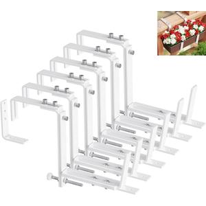 HFHOME Set of 6 Adjustable Window Planter Box Brackets, White Brackets for Window Boxes Planters, Planter Shelving with Adjustable Size The Width of The Bottom of The Planter Box (Patent Registered)