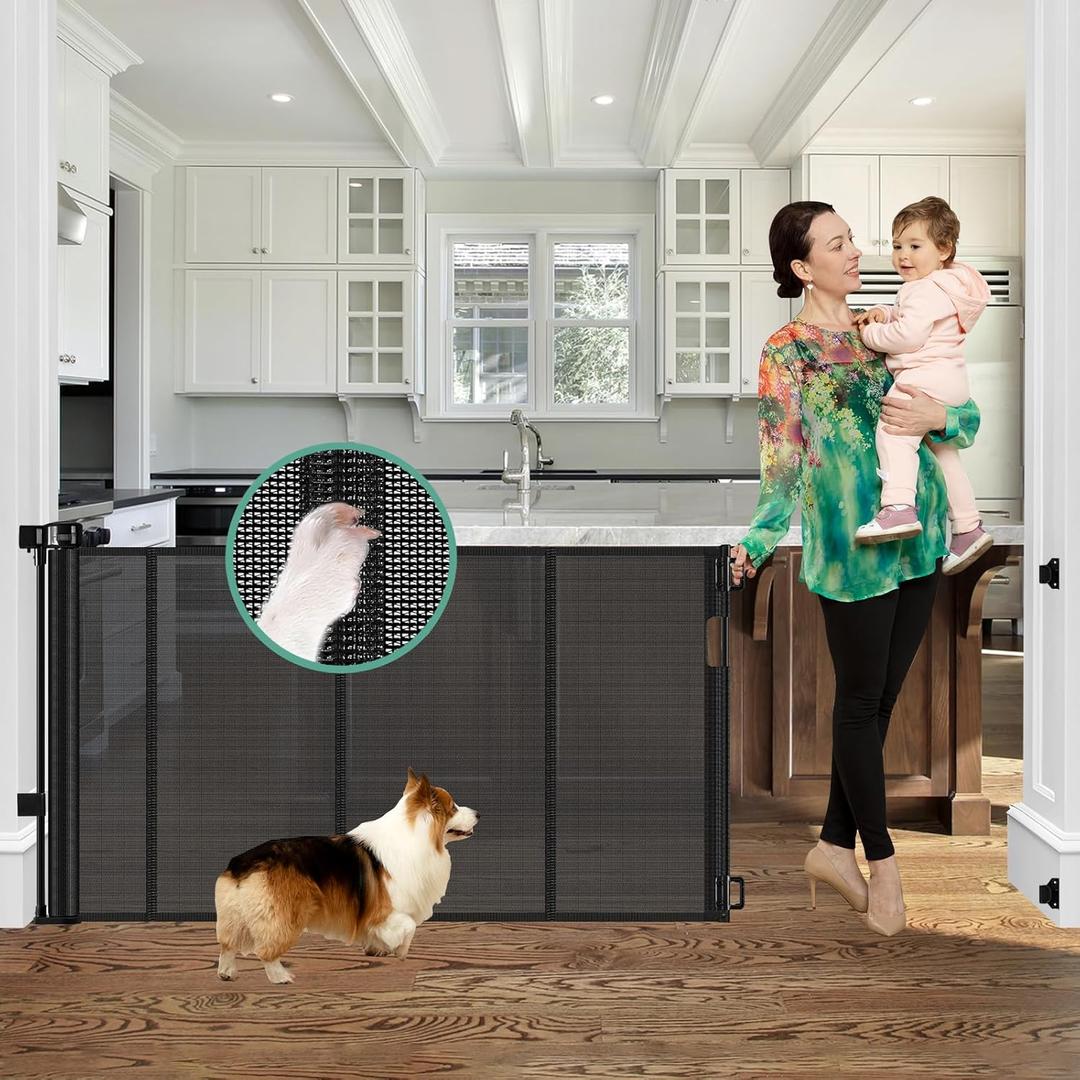 Reinforced 60" Wide Retractable Baby Gates with Upgraded Rods - Bottom Anti-Escape, 5 ft Mesh Baby Gate Retractable Dog Gate Indoor Pet Gate Retractable Stair Gate Outdoor Retractable Gate, Black ((33" Tall x 60" Wide), Black)