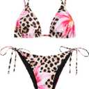 ZAFUL Women's Triangle Bikini Floral String Bikini Set Two Piece Swimsuit Bathing Suits (X-Large, 2-leopard Light Brown)