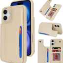 iCoverCase Compatible with iPhone 16 Wallet Phone Case with Card Holder for Women Men, [RFID Blocking] Card Slots PU Leather Protective Wallet Case 6.1 Inch (Beige)