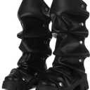 VOMIRA Slouchy Boots for Women Fold Over Boots (9.5, Black Pu)