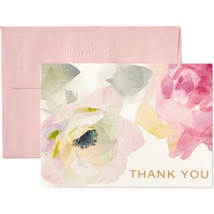 Hallmark Thank You Cards, Watercolor Flowers (10 Cards with Envelopes)