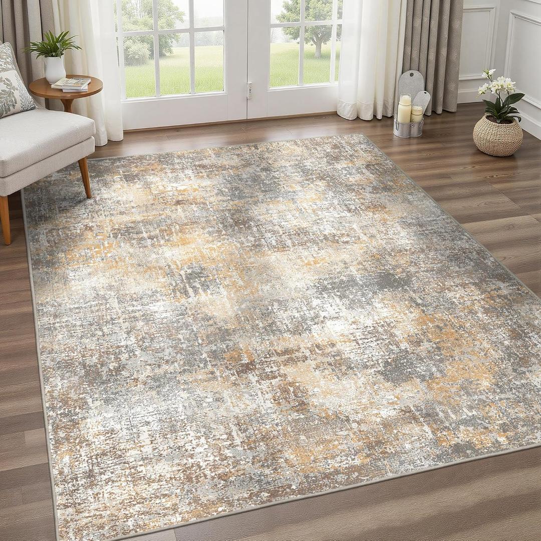 BEIMO Area Rugs 6x9 for Living Room Bedroom, Modern Abstract Machine Washable Rug, Large Soft Low Pile Floor Cover with Non Slip Backing for Dining Room, Warm Beige Mist
