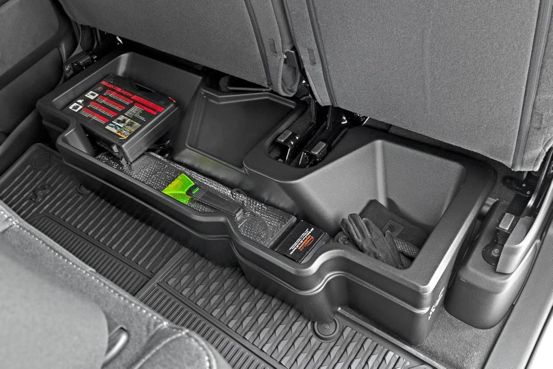 Rough Country Under Seat Storage for Ram 1500 Crew Cab (2019-2025) - Heavy-Duty Thermoplastic, Anti-Skid, Custom-Fit Rear Seat Organizer Tray
