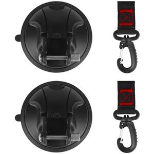 Pack of 2, TEANTECH 2 Pack Suction Cup Hooks Heavy Duty Car Camping Essentials Upgraded Tie Down Suction Cup Camper Accessories with Securing Hook Strong Power for RV Boat Window Glass Camping Trap, Black