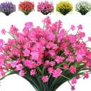 RECUTMS 12 Bundles Artificial Fake Flowers UV Protected Outdoor Bulk Artificial Flowers for Outdoors Fake Plastic Flowers Bulk Indoor Outdoor Greenery Used for Party Home Garden Decoration (Pink)
