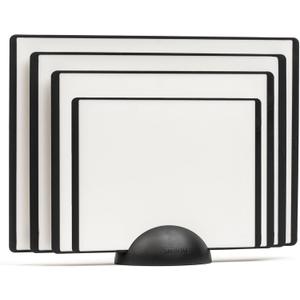 SMIRLY Plastic Cutting Board Set with Holder 4 Pieces, Non-Slip Dishwasher Safe Chopping Boards for Kitchen, Black & White