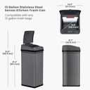 iTouchless 13 Gallon Smart Bin with Odor Filter, 50L Touchless Stainless Steel Kitchen Trash Can, Automatic Motion Lid, Fingerprint-Proof, Hands-Free Pet-Safe Lock & Soft-Close, Modern Gunmetal Gray