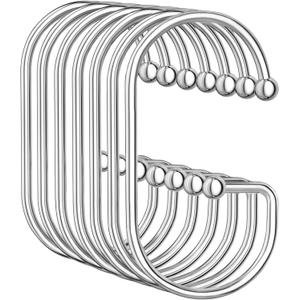 OEH Shower Curtain Hooks, 12 Pcs Shower Curtain Rings, Durable G Shape Silver Shower Curtain Hooks Rust Proof, Simple Shower Rings for Curtain, Glide Smoothly Shower Hooks for Shower Curtain, Chrome