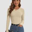 ATHMILE Womens Long Sleeve Crewneck/V Neck Ribbed Tops Fall Fitted Stretch Casual Basic T Shirts 2026 (S)