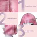 Pink Wig with Bangs for Women,Shoulder Length Short Wavy pink Bob Wigs With Bangs Synthetic Bob Wig Curly Wig Heat Resistant Colorful Wavy Wig Cosplay Fun Wigs For Daily Party (12 Inch)