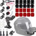 34in1 Motorcycle Helmet Chin+Top+Side Mount Kit for GoPro Hero 13 12 11 10 9 8 7 Black Silver White 6 Osmo and Other Action Camera with Adhesive Sticky Mount and Buckle, Extra Camera Tether