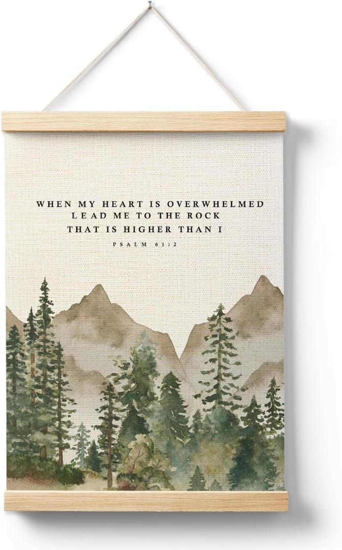 AQYIP Inspirational Christian Bible Verse Wall Art Decor, Motivational Mountain Lead Me to the Rock Scripture Religious Poster Canvas Prints for Home Office Church Wall Decoration, 12x16 Inch
