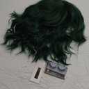 Dark Green Wavy Bob Wig with Curtain Bangs Synthetic Short Green Curly Bob Wigs with Bangs for Women Curly Wavy Natural Hair Shoulder Length for Women