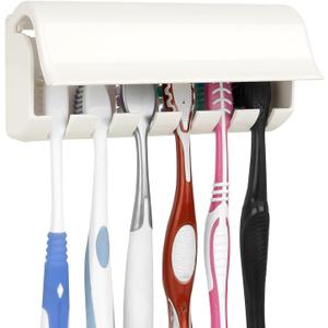 Linkidea Toothbrush Holder with Lid for Motorhome, Plastic, Self-Adhesive 6 Slots, Toothbrush Holder Compatible with Oral-B CrossAction (Small, White)