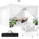 COBIZI Canopy Tent 10x10 Pop Up Outdoor Canopies with 4 Sidewalls Waterproof Commercial Instant Gazebo Tents for Party Patio Backyard with 4 Sandbags, 4 Stakes & 8 Ropes, White