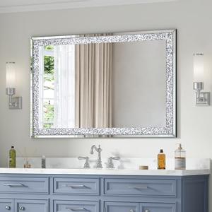 GOAND Crystal Crush Diamond Mirror-46.5"x31" Silver Mirror, Gorgeous Wall Mirror, Rectangle Mirrors for Wall Bathroom, Bedroom, Dining Room and Living Room