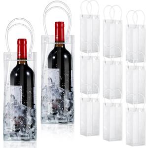 50 Pieces Ice Wine Bag Portable Wine Cooler Bag Drink Bags Clear Wine Pouch Cooler Collapsible PVC Wine Pouch Bags with Handle for Champagne Cold Beer Chilled Beverages Iced Drinks Party Outdoor