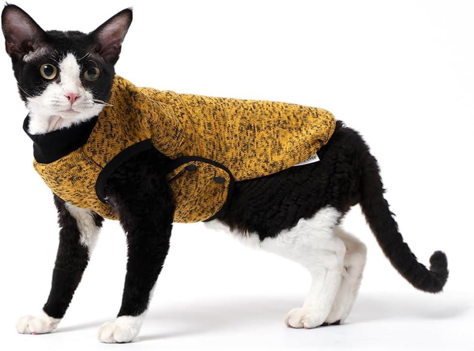 Sphynx Cat Coat, Easy to Wear Jacket with Buckle,Warm Fleece Coat for cat, Cat Fleece Jacket,Deep Yellow Jacket for Cat and Small Dogs (X-Large)