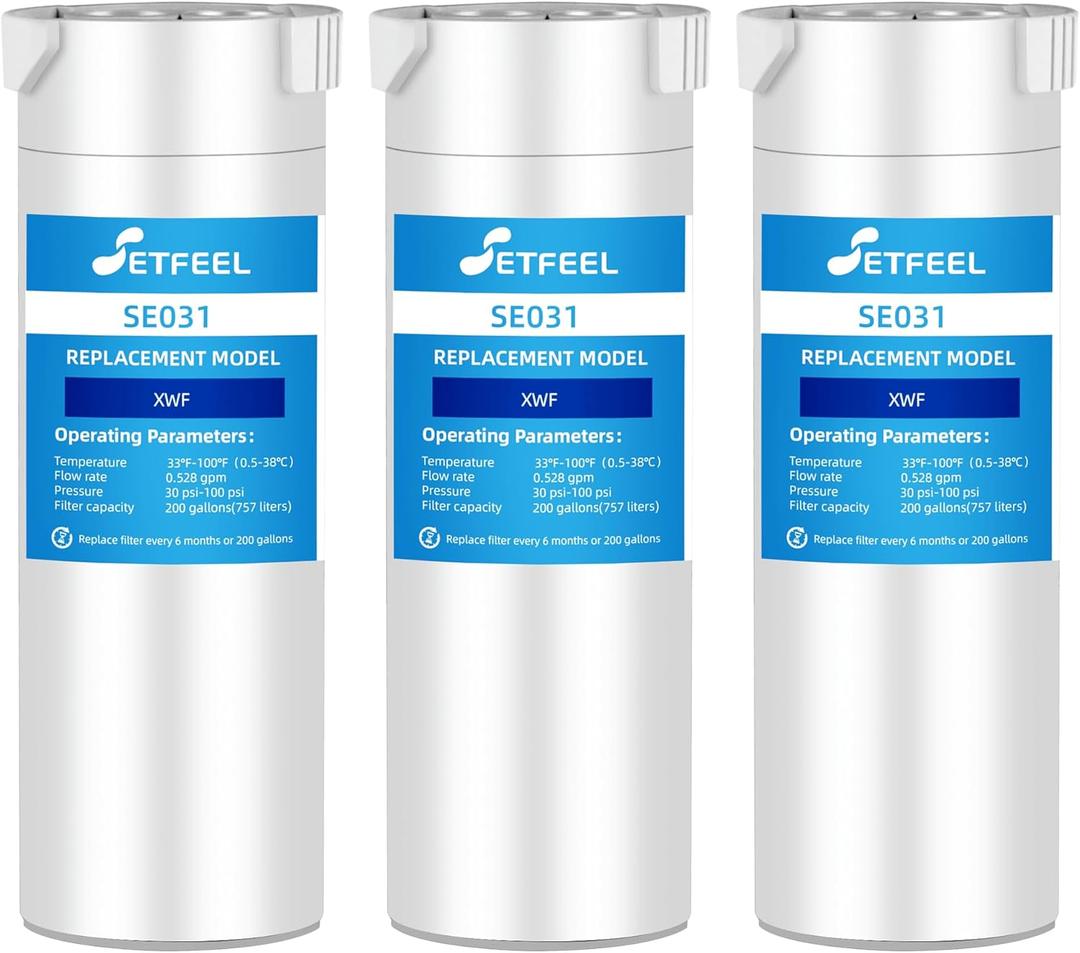 XWF (Not XWFE) Water Filter Replacement for GE XWF WR17X30702 GF-XWF, XWF Water Filter Fit GE Gfe26jymwffs Pvd28bynbfs Gss25gshlcss Gfe26jymkffs Gfe26jsmafss 3-Pack SETFEEL