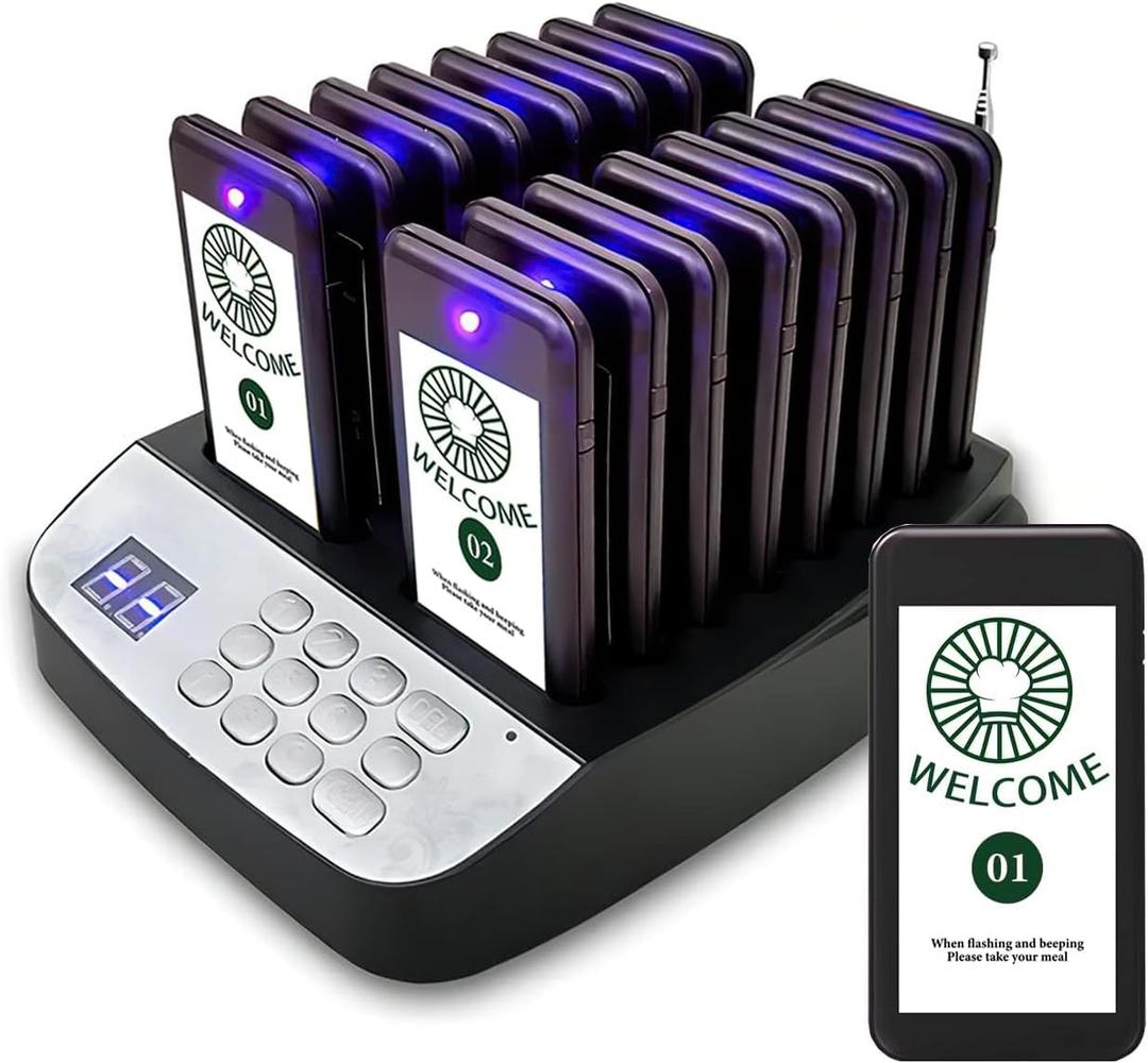 Restaurant Pager System,Pagers for Restaurants 1640ft Long Range,Social Distancing Keeping 16 Pagers and Buzzers,Waterproof Beepers Restaurants|Food Truck| Church Nursery|Cafe