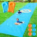 2 in 1 Slip Water Slide and Toss Game, 40FT Slip Lawn Water and Slide for Kids Adults, Summer Outdoor Toy with 2 Bodyboards&6 Water Bags, Backyard Water Toy for Kids Ages 4 6 8 10