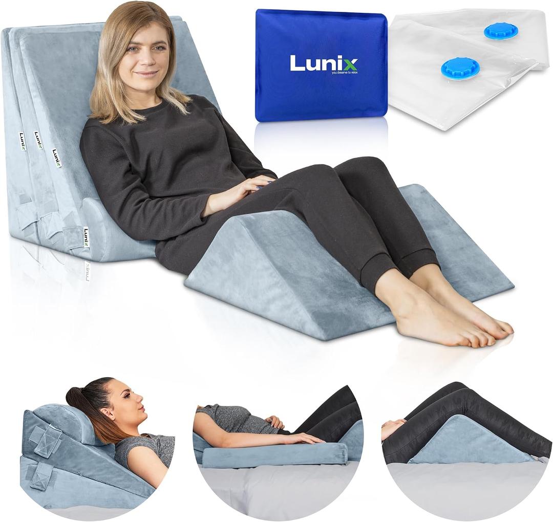 Lunix LX11 5-Piece Support for Abdominal Recovery & Lower Back Rest, Orthopedic Bed Wedge Pillow Set, Zero-Gravity Style Elevation, Memory Foam, Cloud Gray