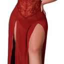 Plus Size Lingerie For Women Babydoll Sexy Mesh Maxi Nightdress Exotic Sleepwear Side Slits (Large, Burgundy)