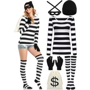 URATOT Women's Robber Costume Set Cosplay Thief Accessories for Halloween Party (X-Large)