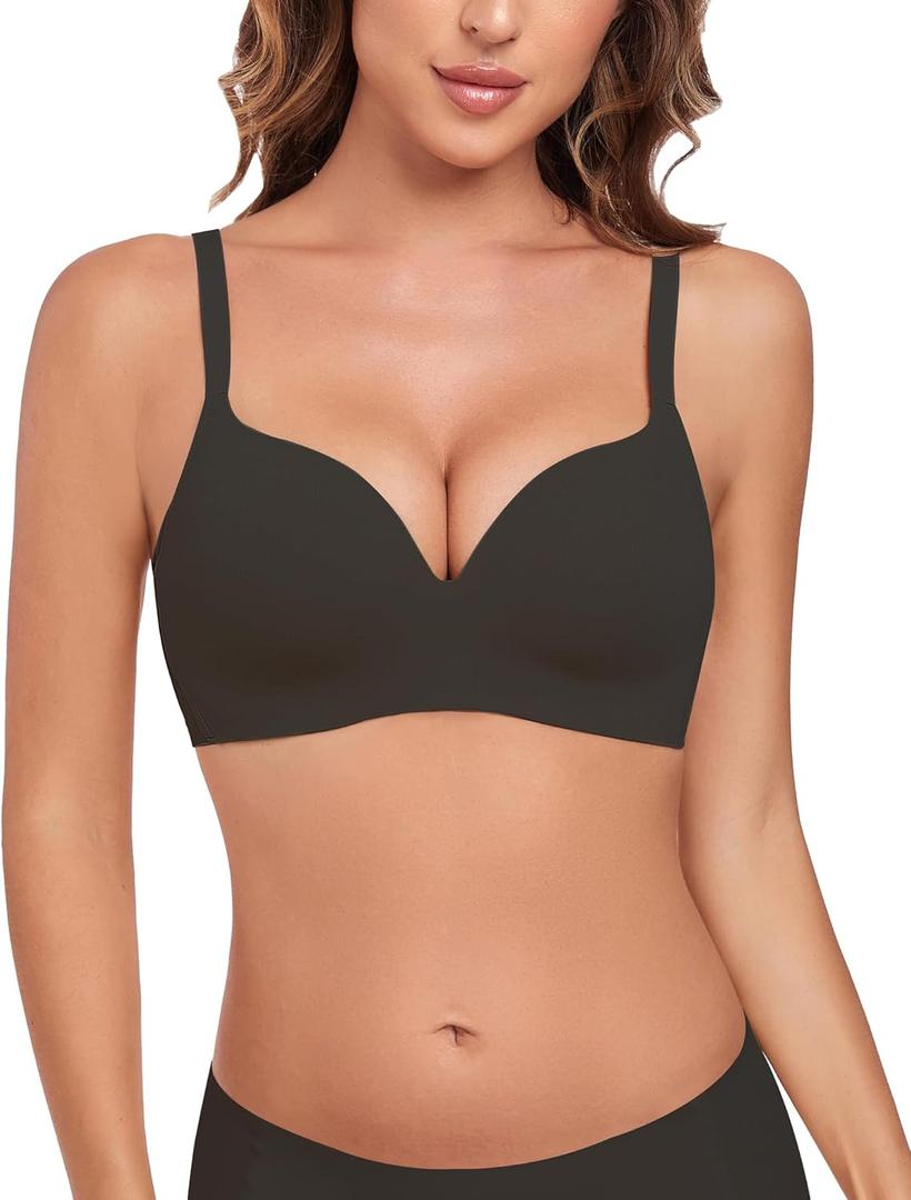 Women Wireless Bra No Underwire Fixed Molded Cup Seamless Push Up Bras for Women Soft Support Regular and Plus Size (34C, Black)