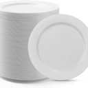 Bestluck 100PCS White Plastic Dinner Plates 10inch, Premium Hard Disposable Plates for Party, Wedding
