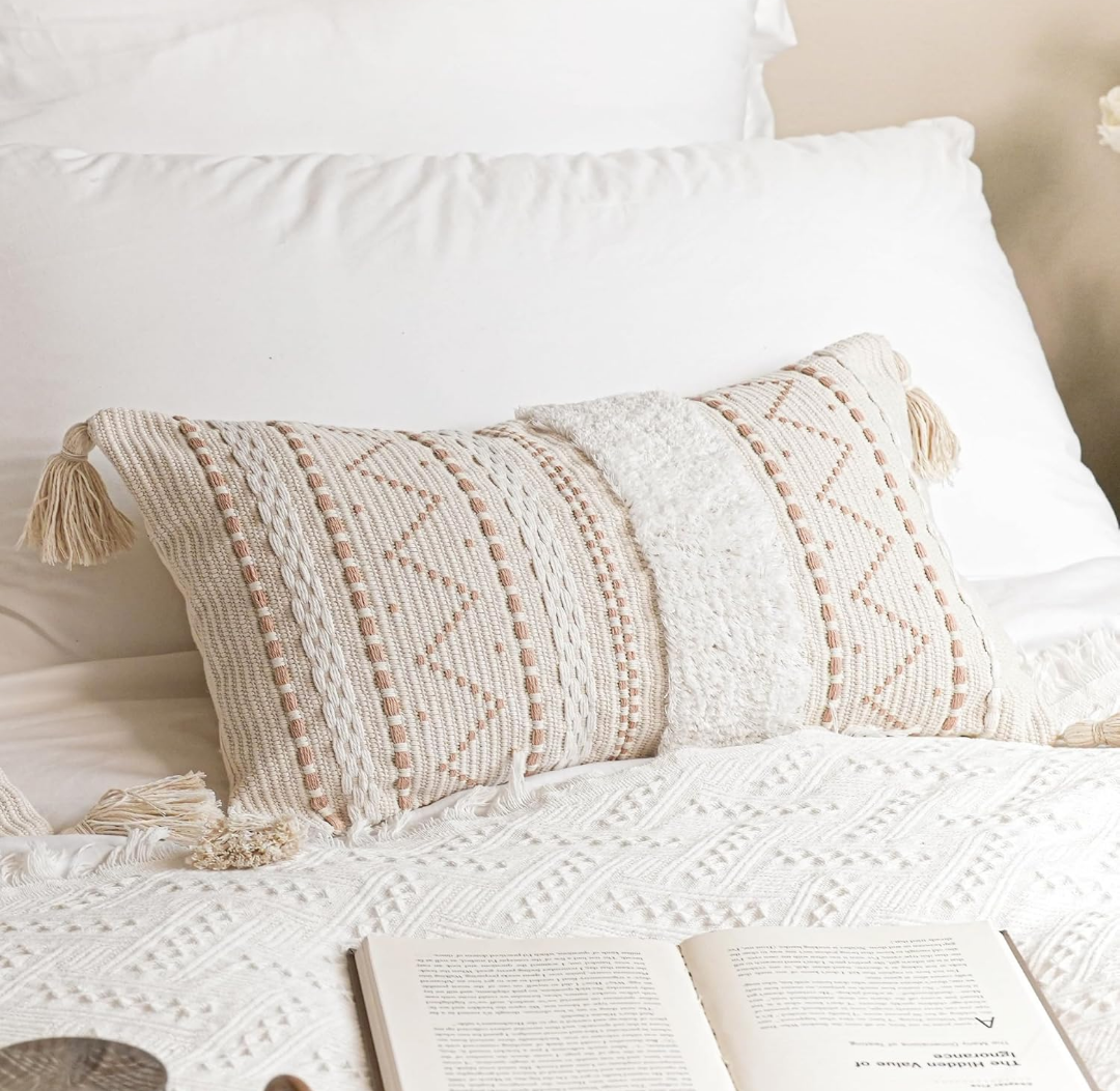 Decorative Lumbar Throw Pillow Cover 12x20 Cream Neutral White Rectangular Boho Accent Pillowcase Farmhouse Cushion for Couch Sofa Bedroom Living Home Décor (Cover ONLY, Pack of 2)