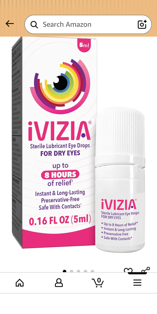 iVIZIA Sterile Lubricant Eye Drops for Dry Eyes, Preservative-Free, Moisturizing, Dry Eye Relief, Contact Lens Friendly, 0.16 fl oz Bottle  Exp : 02/2027