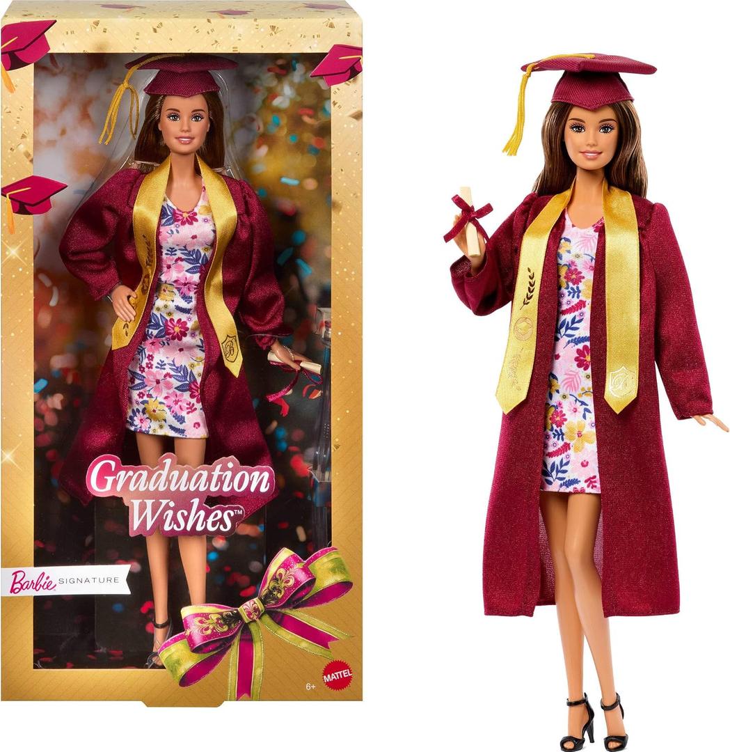 Barbie Signature Graduation Wishes Fashion Doll with Burgundy Robe & Tassel Cap, Collectible Toy in Giftable Packaging