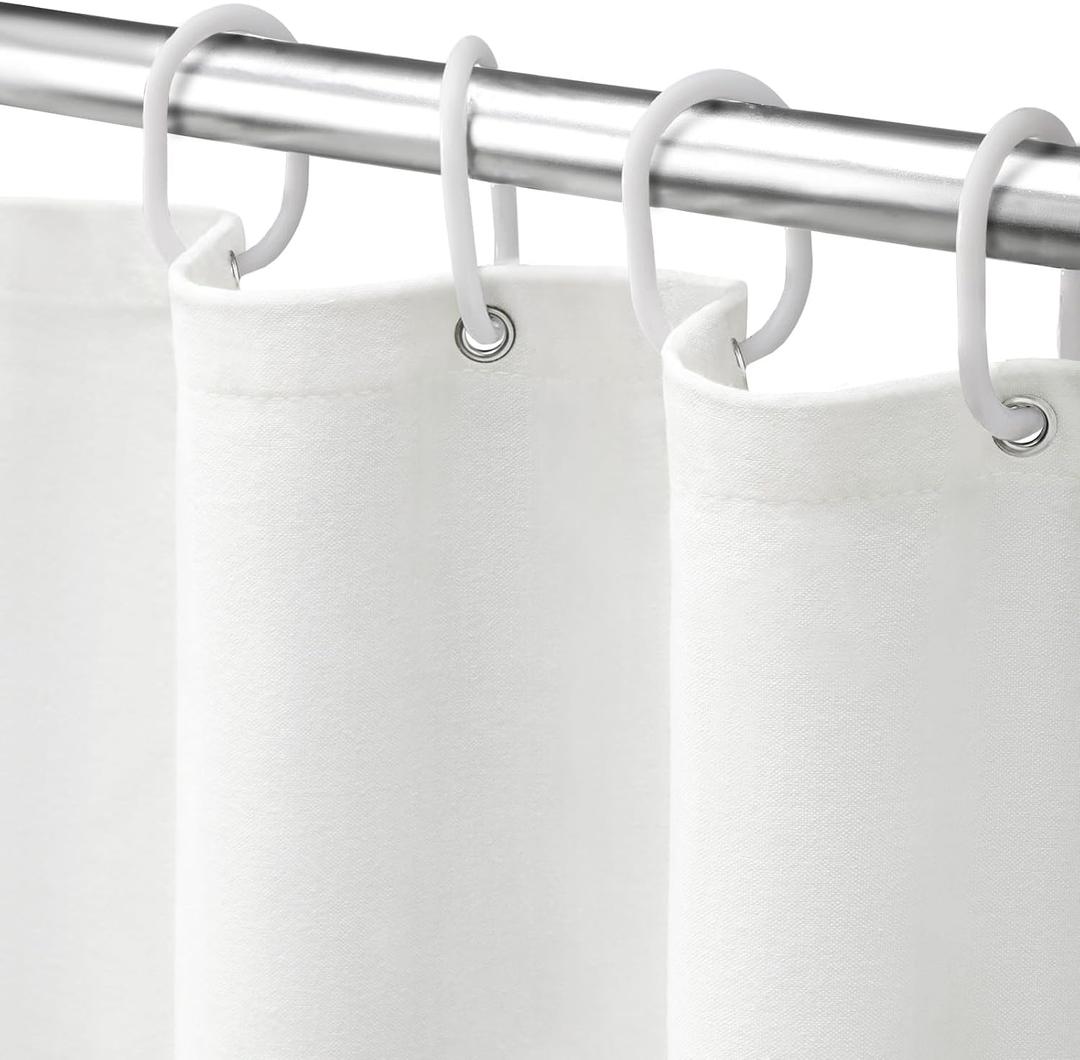 Awellife White Shower Curtain Linen Textured Boho Farmhouse Shower Curtains for Bathroom Fabric Liner, Long 72" W x 78" L