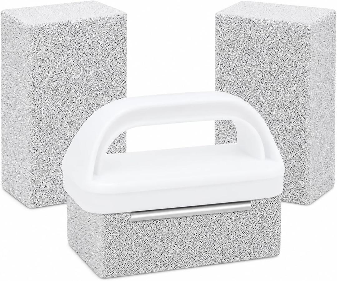 Heavy Duty Grill Cleaning Brick with Handle, Durable Griddle Pumice Stone Cleaning Blocks Removing Stains for Flat Top, Oven, Stove, BBQ Grates, Cookware (3)