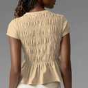 Megfie Peplum Babydoll Tops for Women Summer Going Out Top Casual Crew Neck Flowy Loose Fit Tunic Shirts Cute Blouses (Beige, M)
