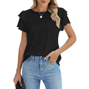 Blooming Jelly Women Dressy Casual Tops Business Work Blouses Summer Shirts Short Sleeve Crew Neck Outfits 2025 (X-Large, Black)