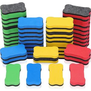 Outus 48 Pieces Magnetic Whiteboard Dry Eraser Office Erasers Bone Shaped Dry Erasers Fit for Home and Office, Red, Yellow, Blue and Green