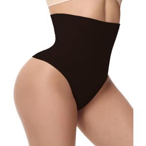 Thong Shapewear Tummy Control, High Waist Underwear Panties Super Comfort Womens Thong Underwear (Black, S)
